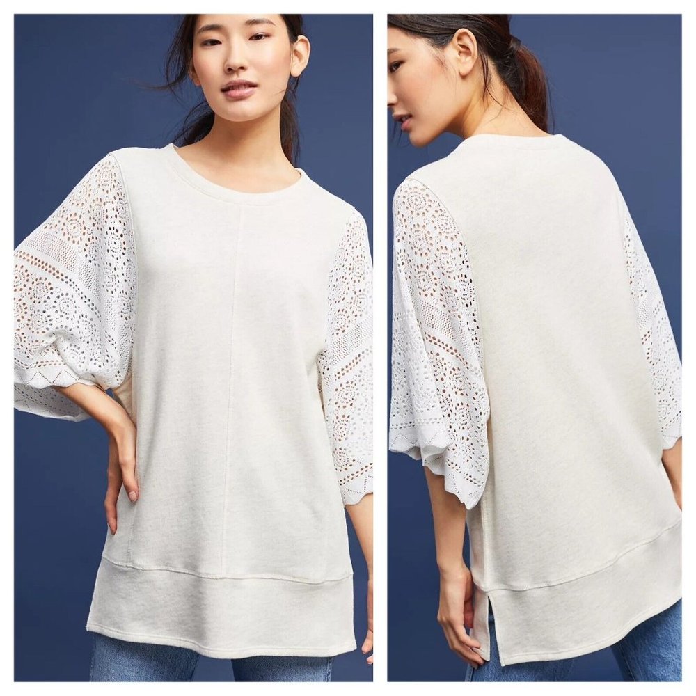 Anthropologie Akemi + Kin Womens Top Size M Coro Knit Pullover Ivory Cream